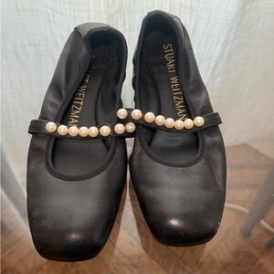 Stuart Weitzman Black Flats with Pearl Detail